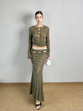 Jqwention 2026SS “Emerald Wonderland” Slim-Fit Moss Green Knit Set with Patchwork Design