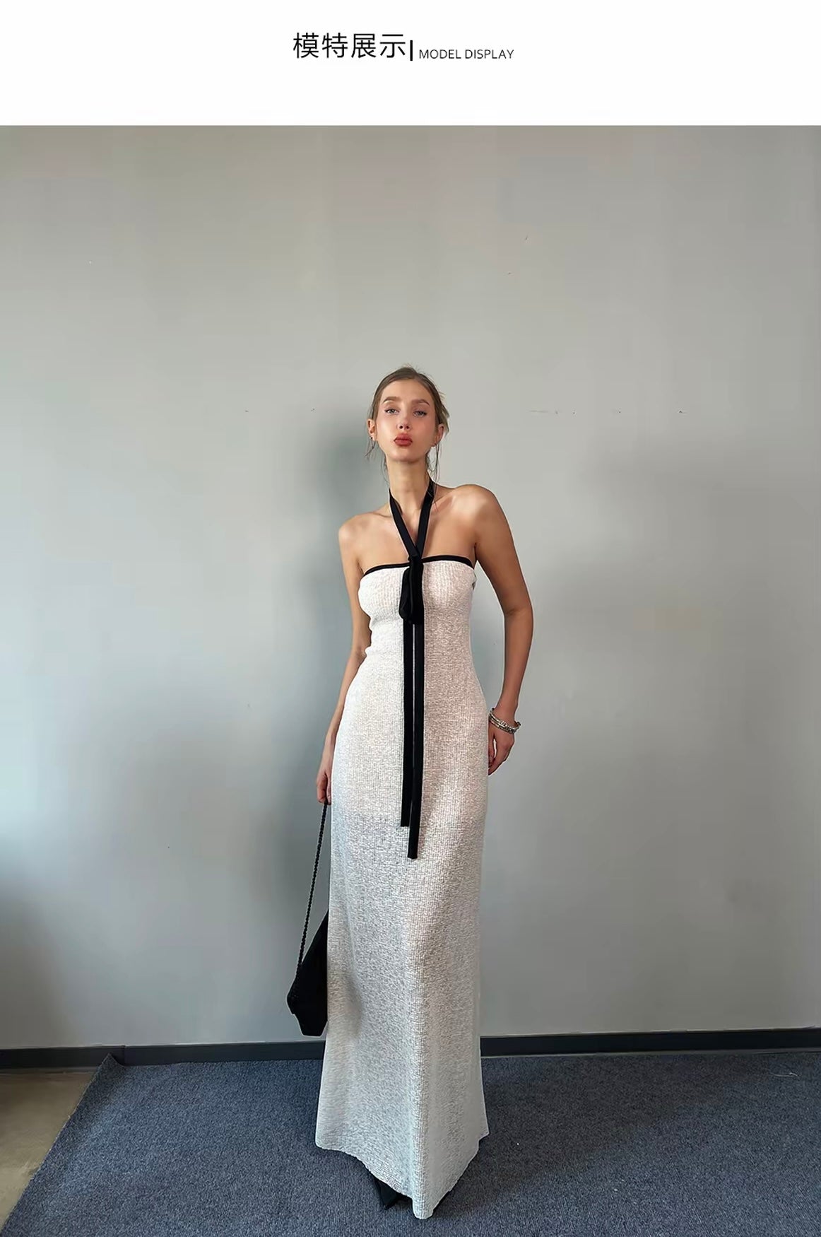 JQWENTION Original Design "Heiress" Black & White Contrast Strapless Maxi Dress