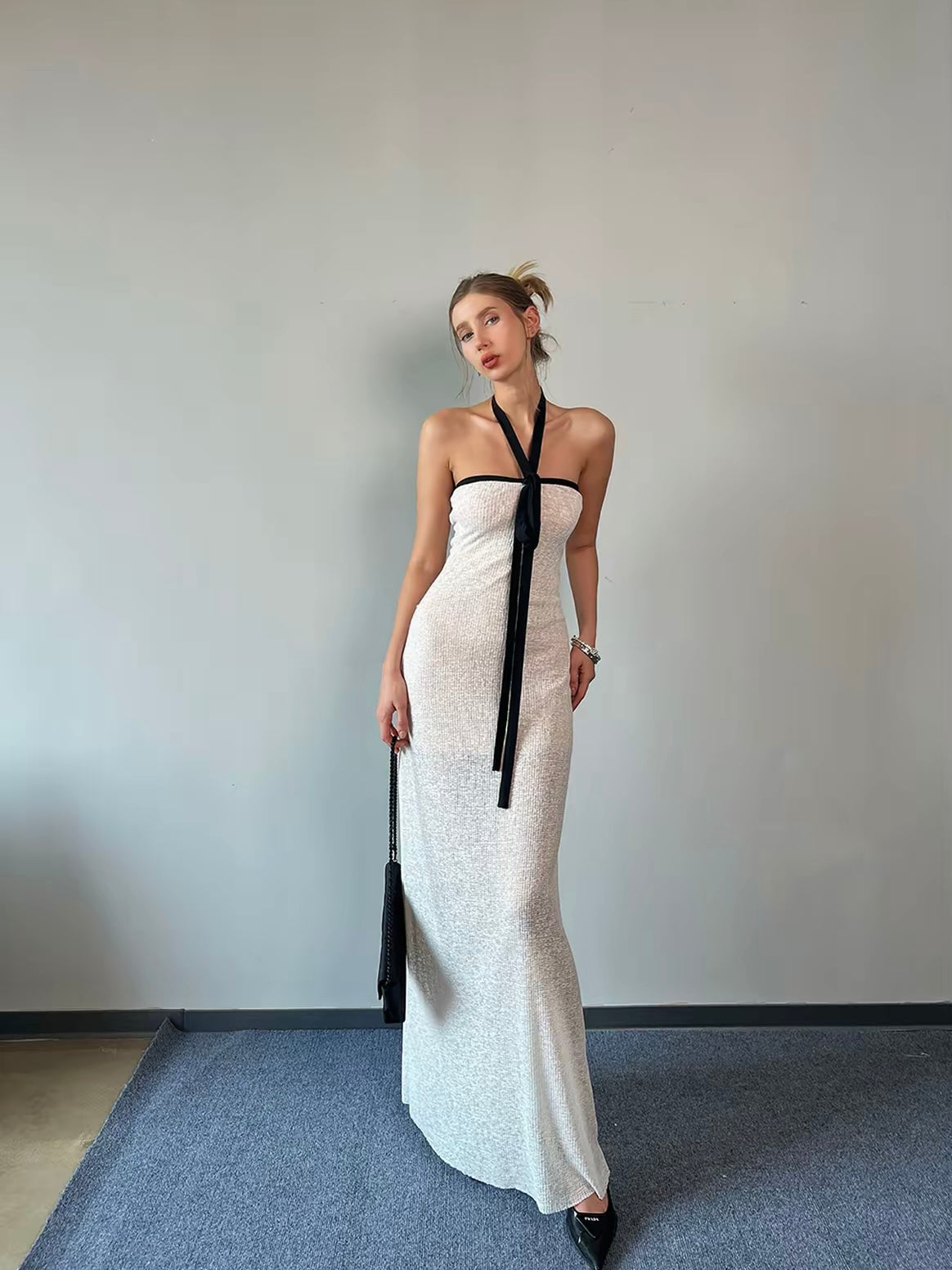 JQWENTION Original Design "Heiress" Black & White Contrast Strapless Maxi Dress