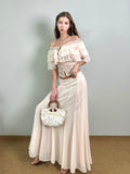 Jqwention 2026 Spring/Summer Blush Pink Off-Shoulder Ruffle Slim-Fit Maxi Dress Set (2-Piece, Flattering Fit)