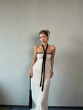 JQWENTION Original Design "Heiress" Black & White Contrast Strapless Maxi Dress