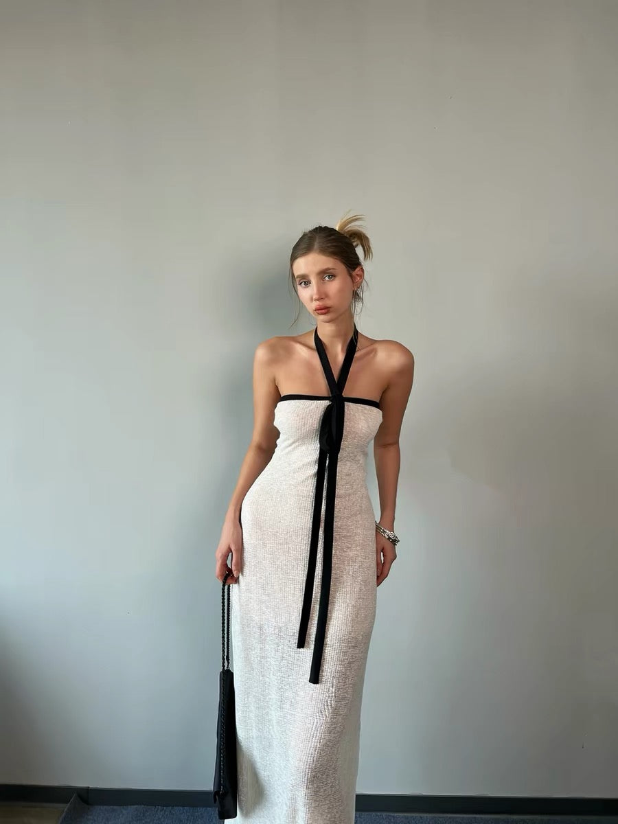 JQWENTION Original Design "Heiress" Black & White Contrast Strapless Maxi Dress