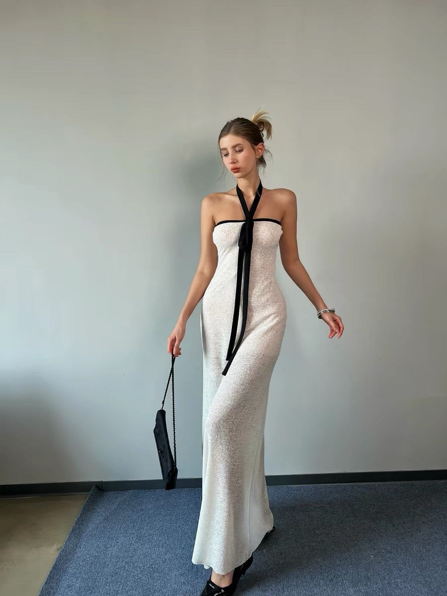JQWENTION Original Design "Heiress" Black & White Contrast Strapless Maxi Dress