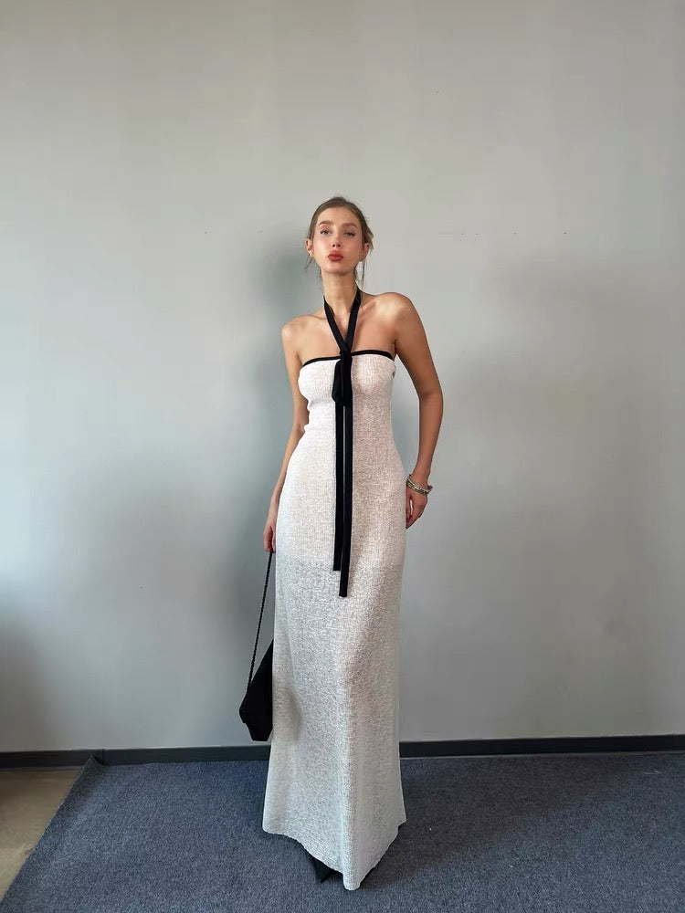 JQWENTION Original Design "Heiress" Black & White Contrast Strapless Maxi Dress
