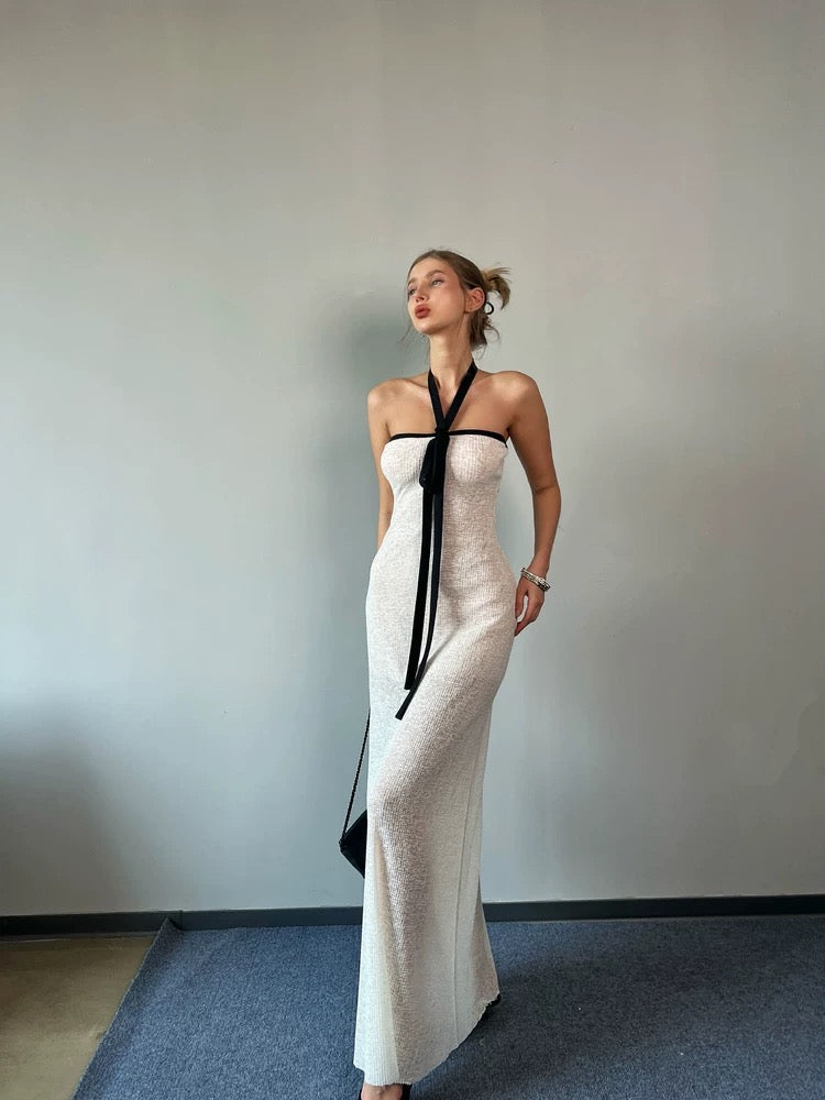 JQWENTION Original Design "Heiress" Black & White Contrast Strapless Maxi Dress