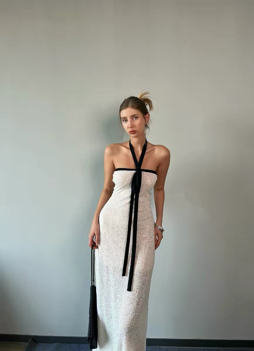 JQWENTION Original Design "Heiress" Black & White Contrast Strapless Maxi Dress
