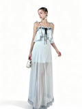 PRE-SALE JQWENTION “Ice Blue Moonlight” Maxi Dress – Ruffled Camisole Design with Sheer Lace-Trimmed Skirt